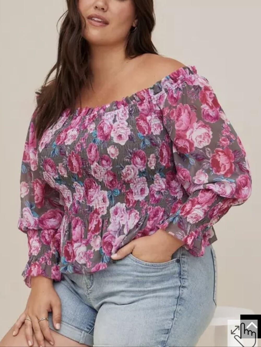 Smocked Off-Shoulder Floral Blouse